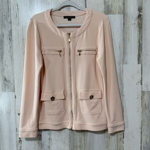 Boston Proper Women's Pink Blush Zip-Up Blouse Blazer